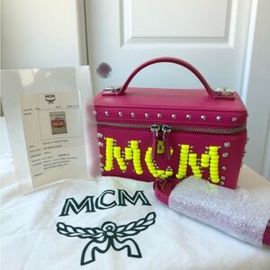[RARE] MCM Calfskin Neon Studded Rockstar Vanity Case (Love Potion)